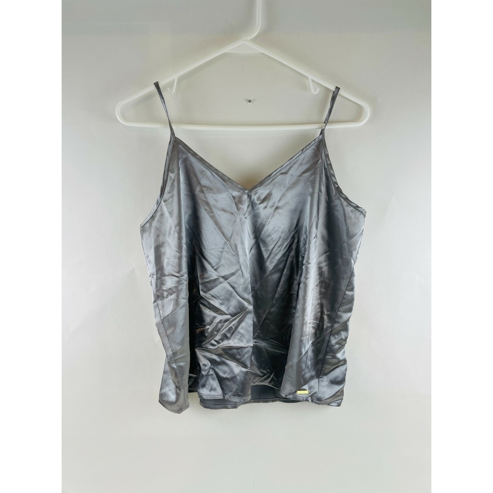 Cozy Rozy Lounge Pajama Top Women's M Solid Silver Silky 1 Piece Sleeveless NWT